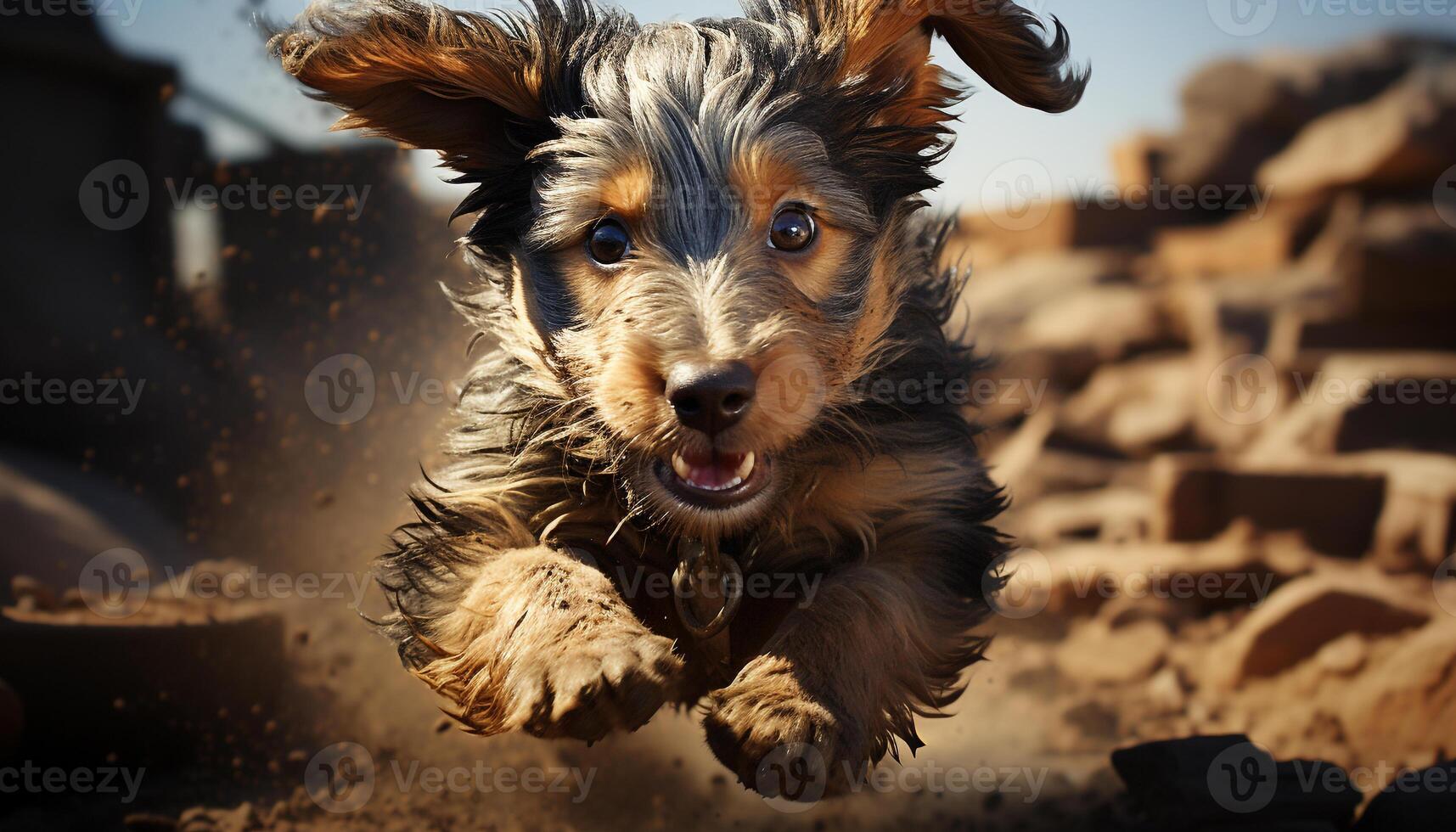 un linda perrito sesión, mirando a cámara, jugando en naturaleza generado por ai foto