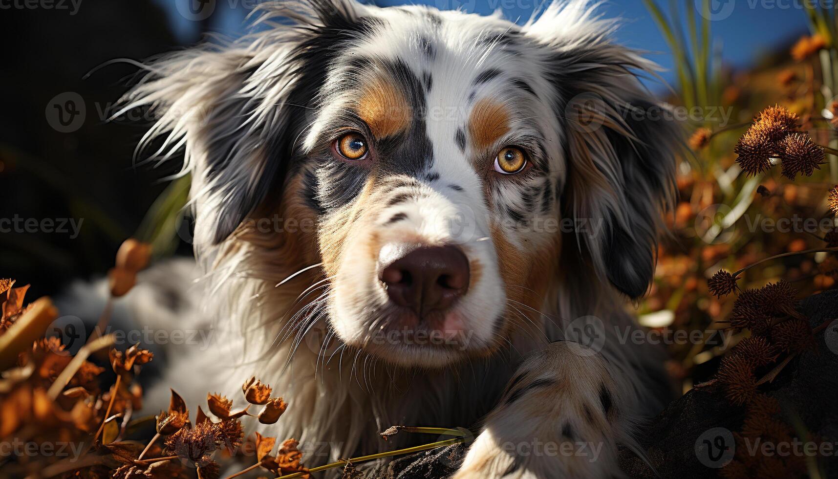 Cute puppy sitting in grass, looking at camera with loyalty generated by AI photo