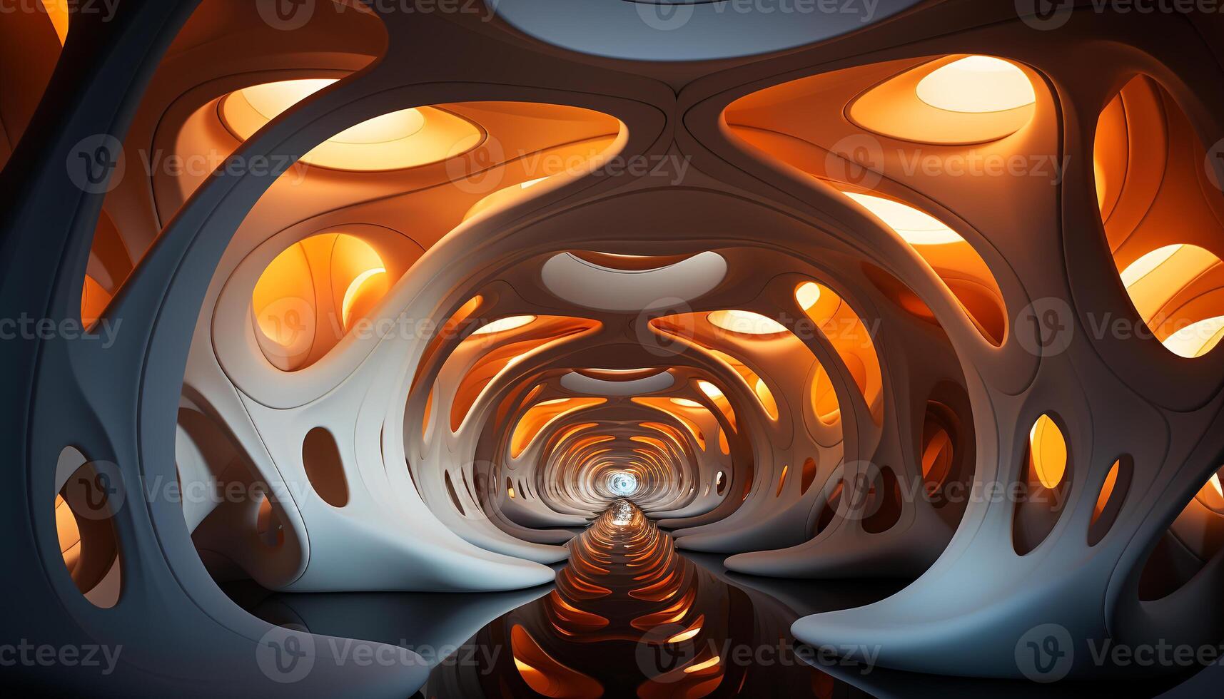 Bright glowing circle inside of a futuristic dark fantasy architecture generated by AI photo