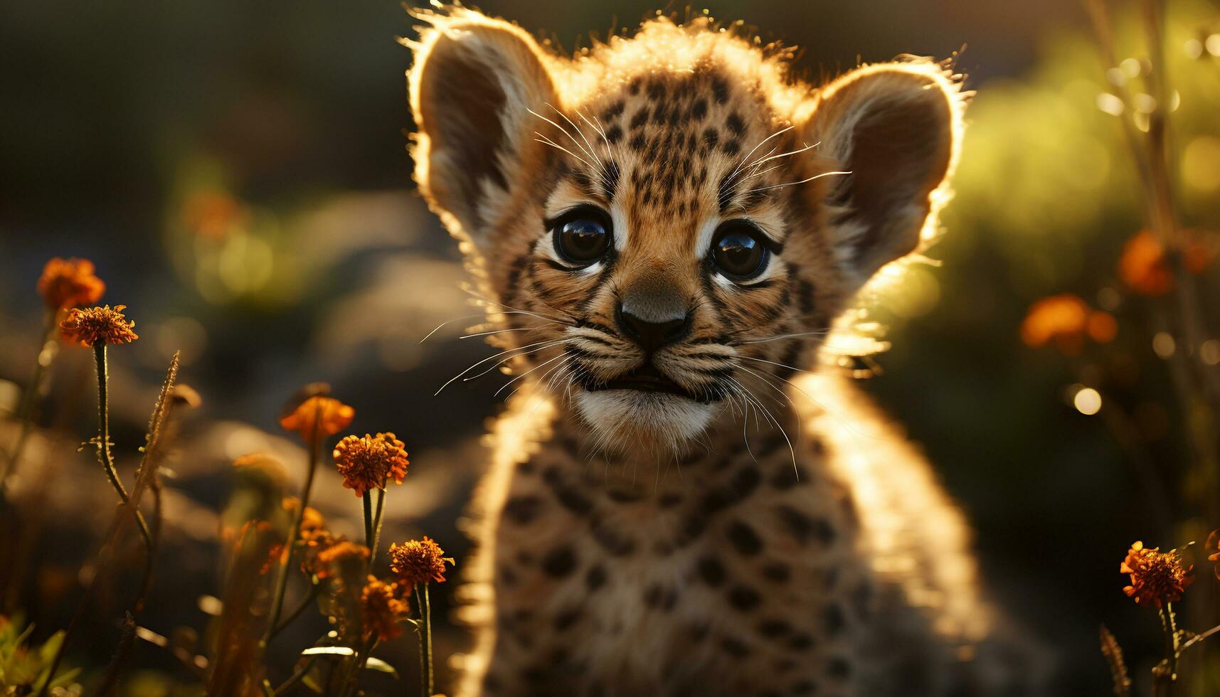 A cute young tiger, with fur as yellow as sunlight generated by AI photo