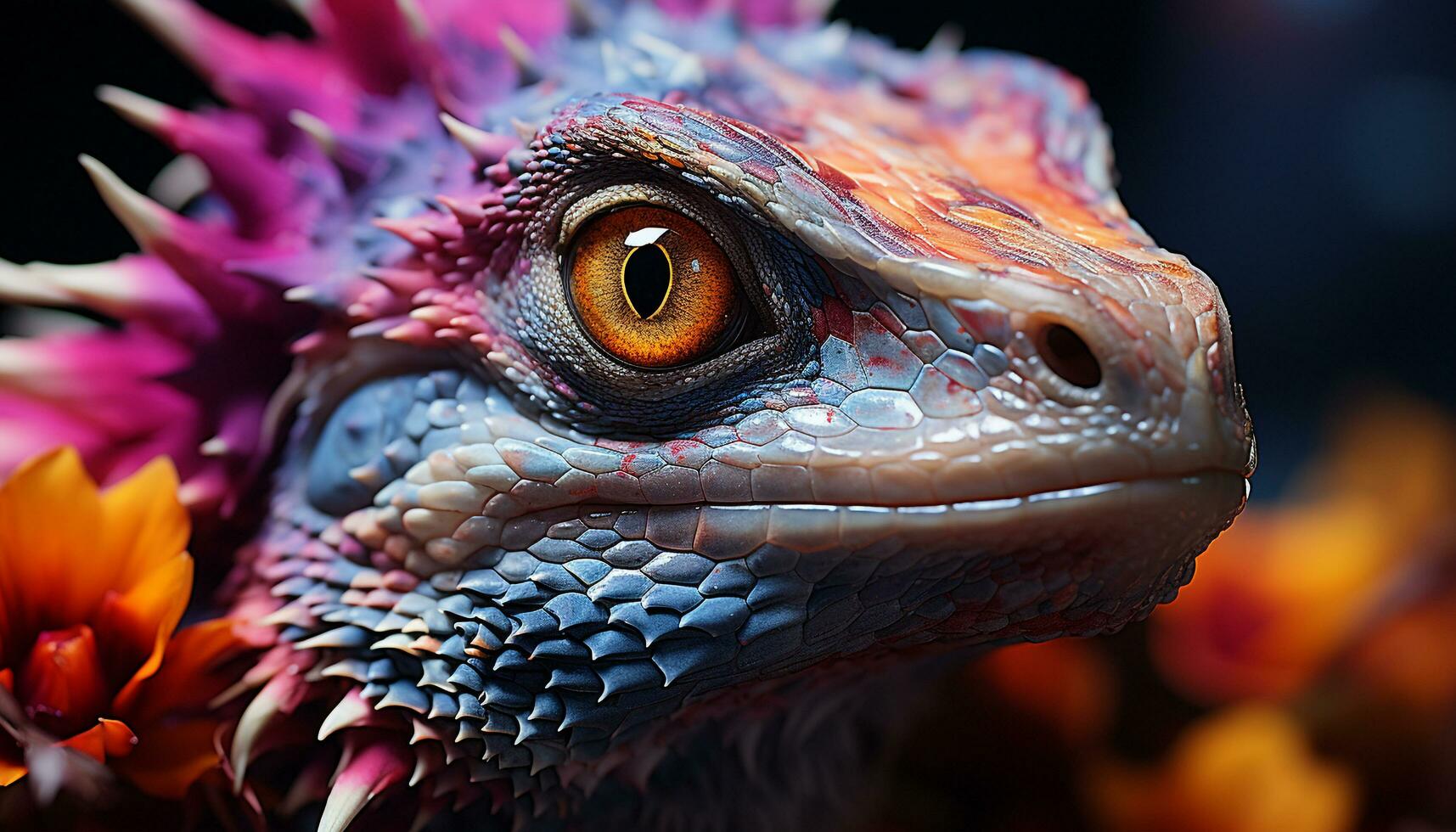 A colorful lizard eye captures the beauty of nature generated by AI photo