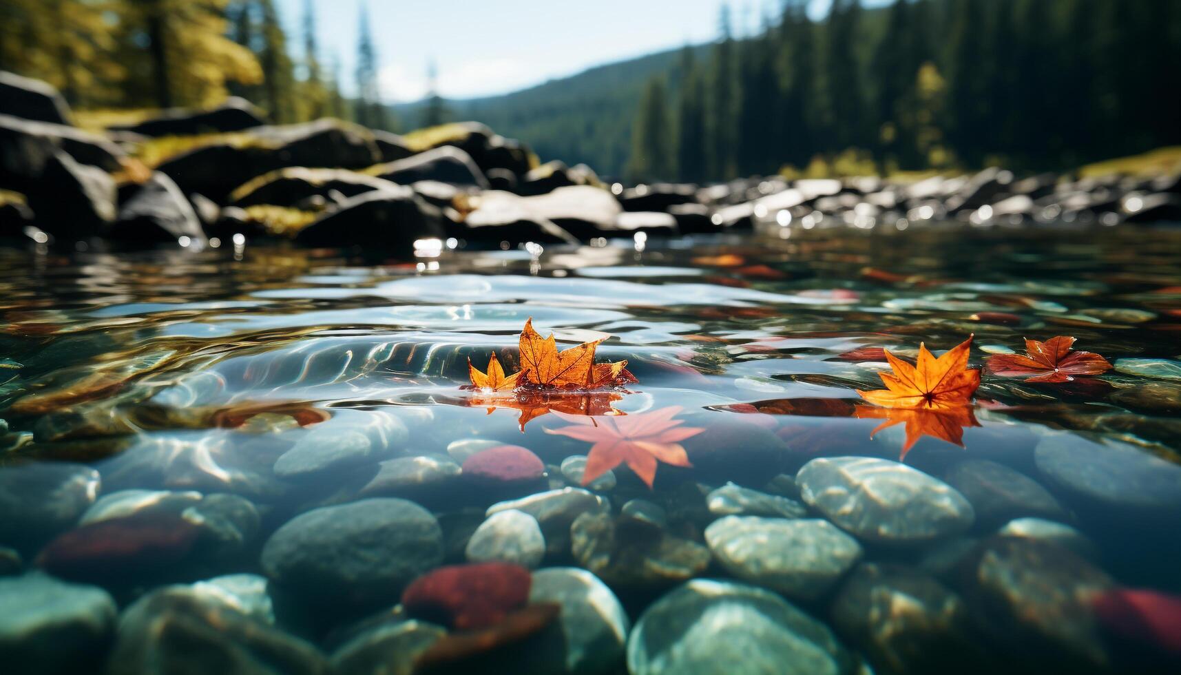 Autumn beauty in nature vibrant colors, tranquil scene, falling leaves generated by AI photo