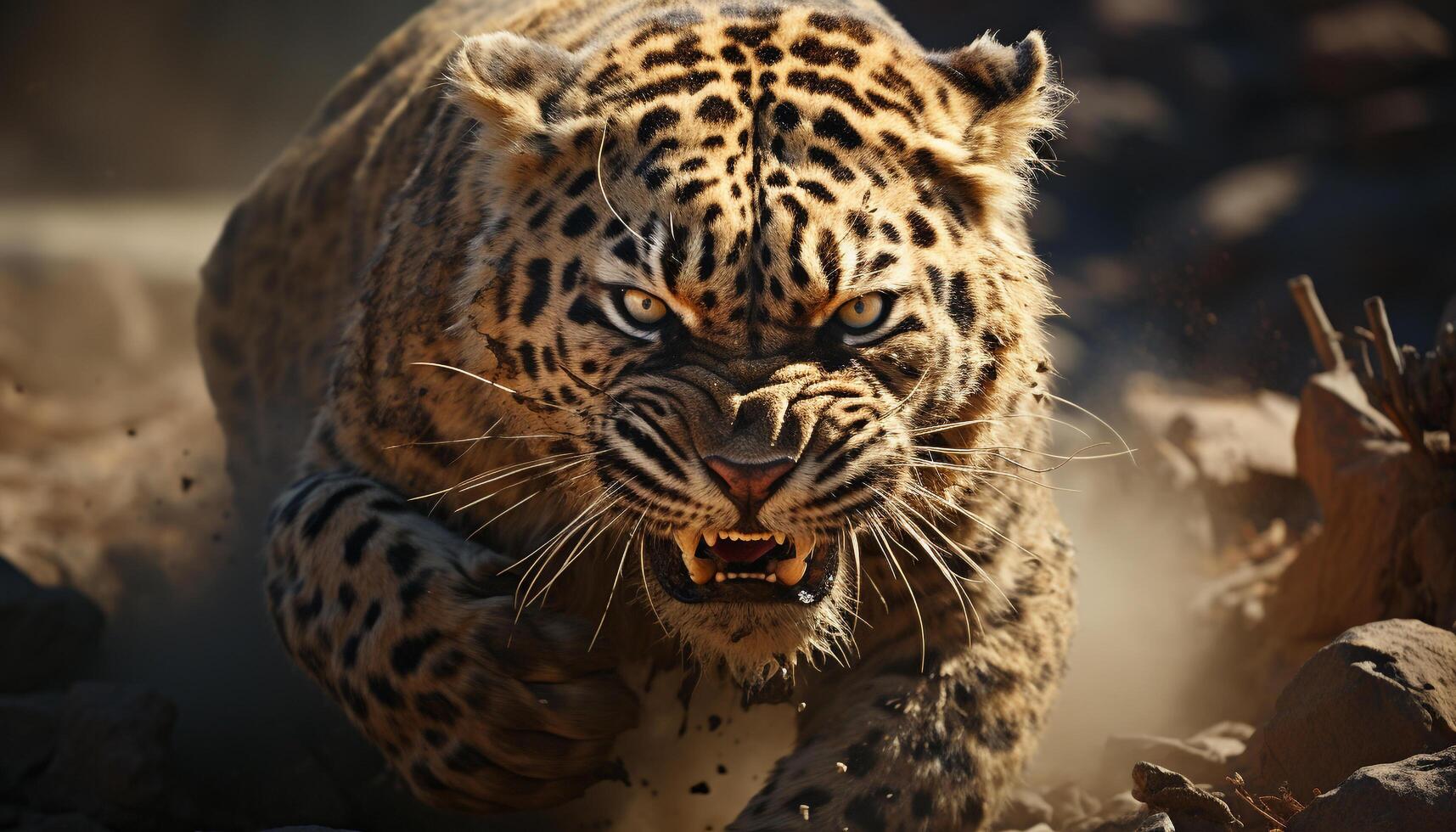 Majestic tiger walking in the wild, fierce and captivating beauty generated by AI photo