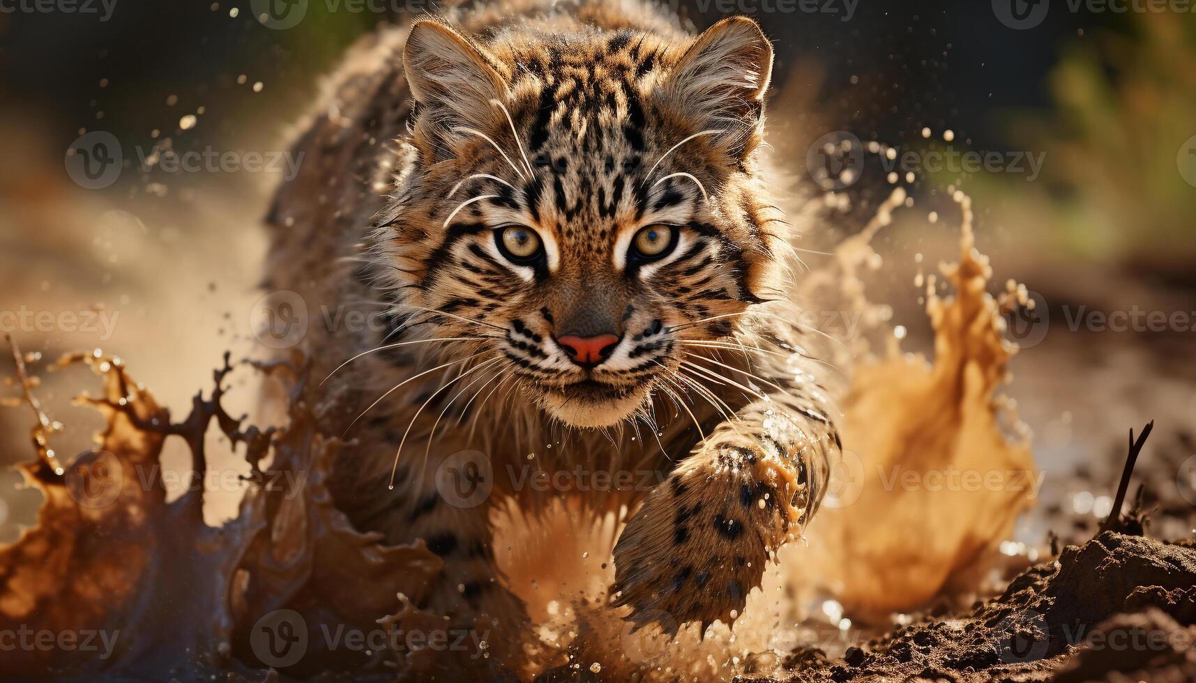 Tiger, fierce and beautiful, roams freely in the wild forest generated by AI photo