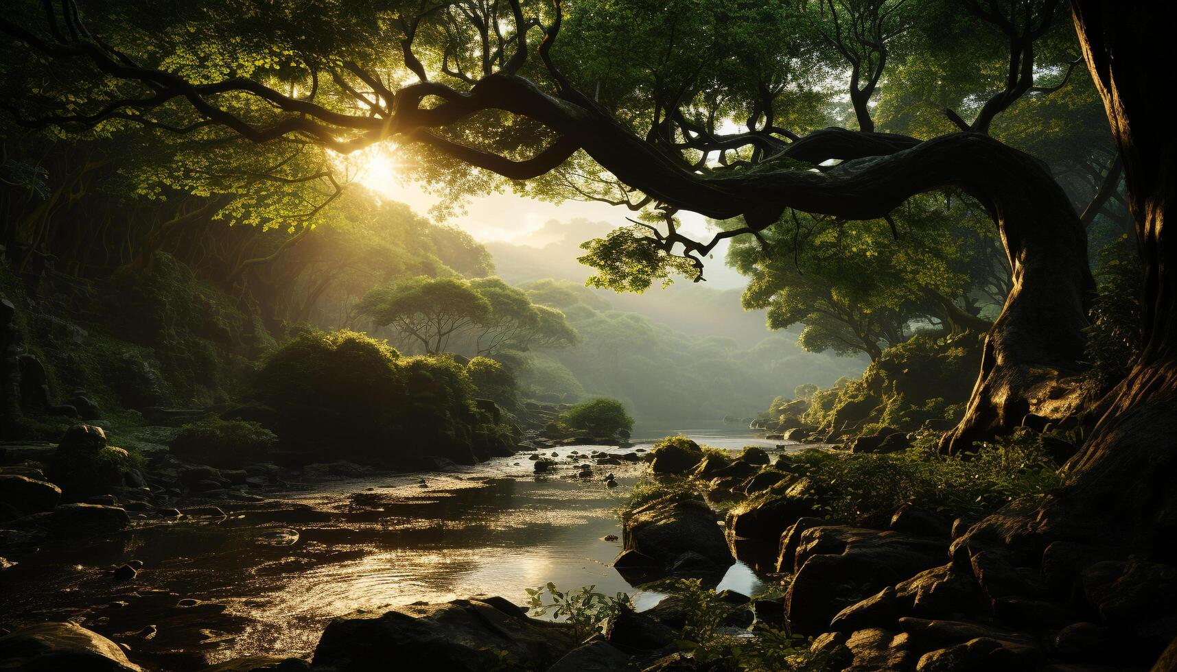 Tranquil scene nature beauty in a non urban landscape, reflecting dusk generated by AI photo