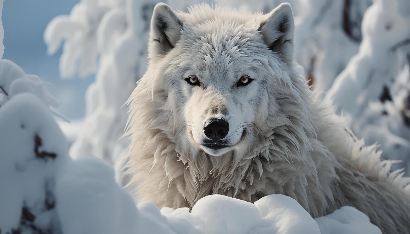 A majestic arctic wolf in the snowy wilderness, looking away generated by AI photo