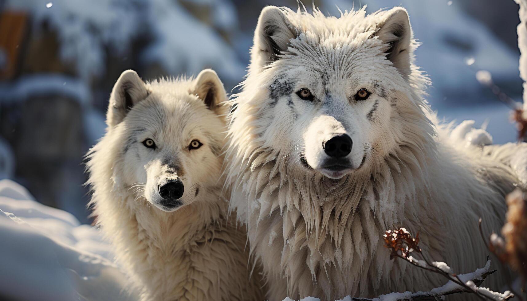 A playful samoyed sled dog enjoys the cold winter snow generated by AI photo