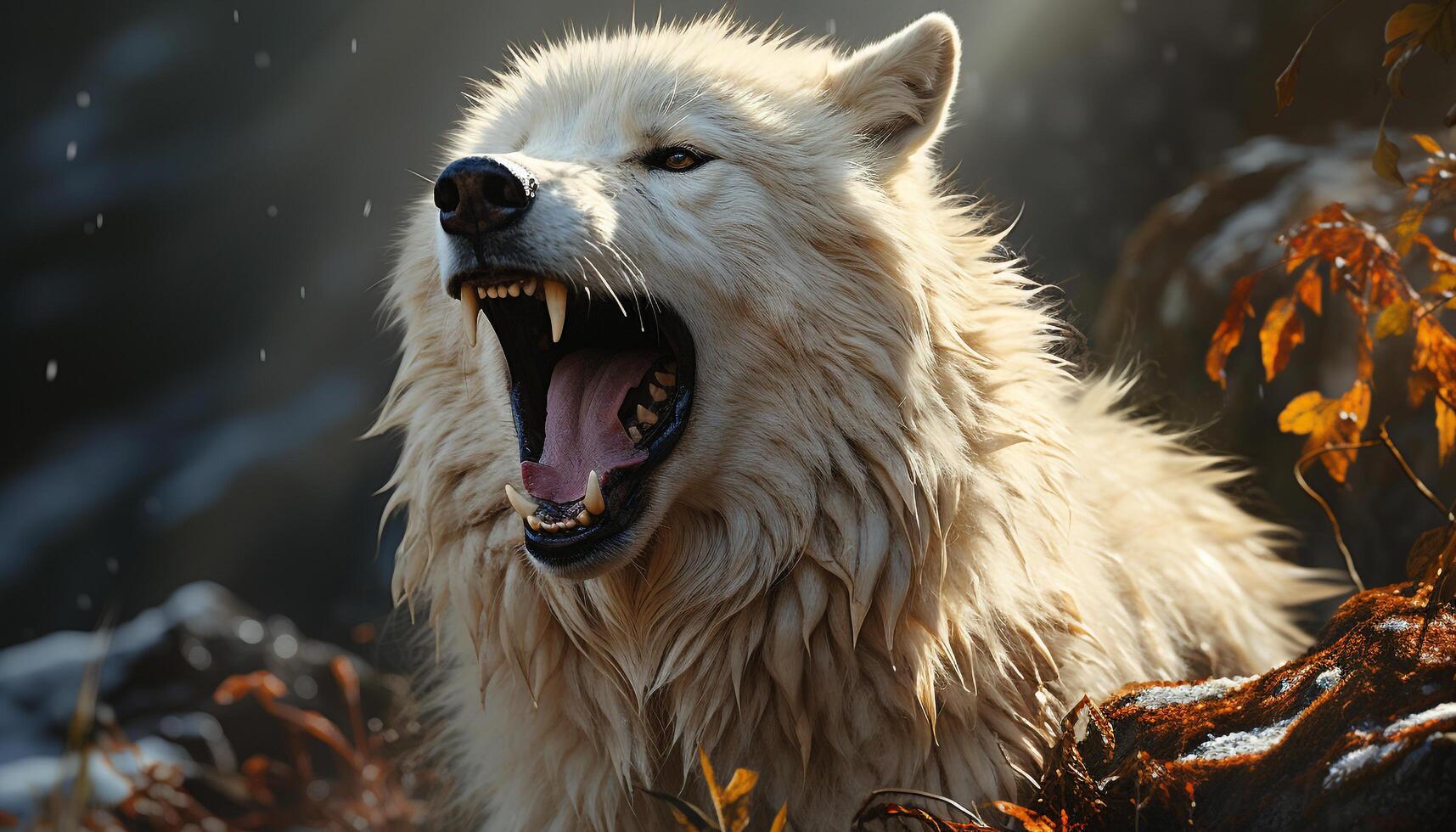 Cute canine puppy howling in the snowy winter forest generated by AI photo
