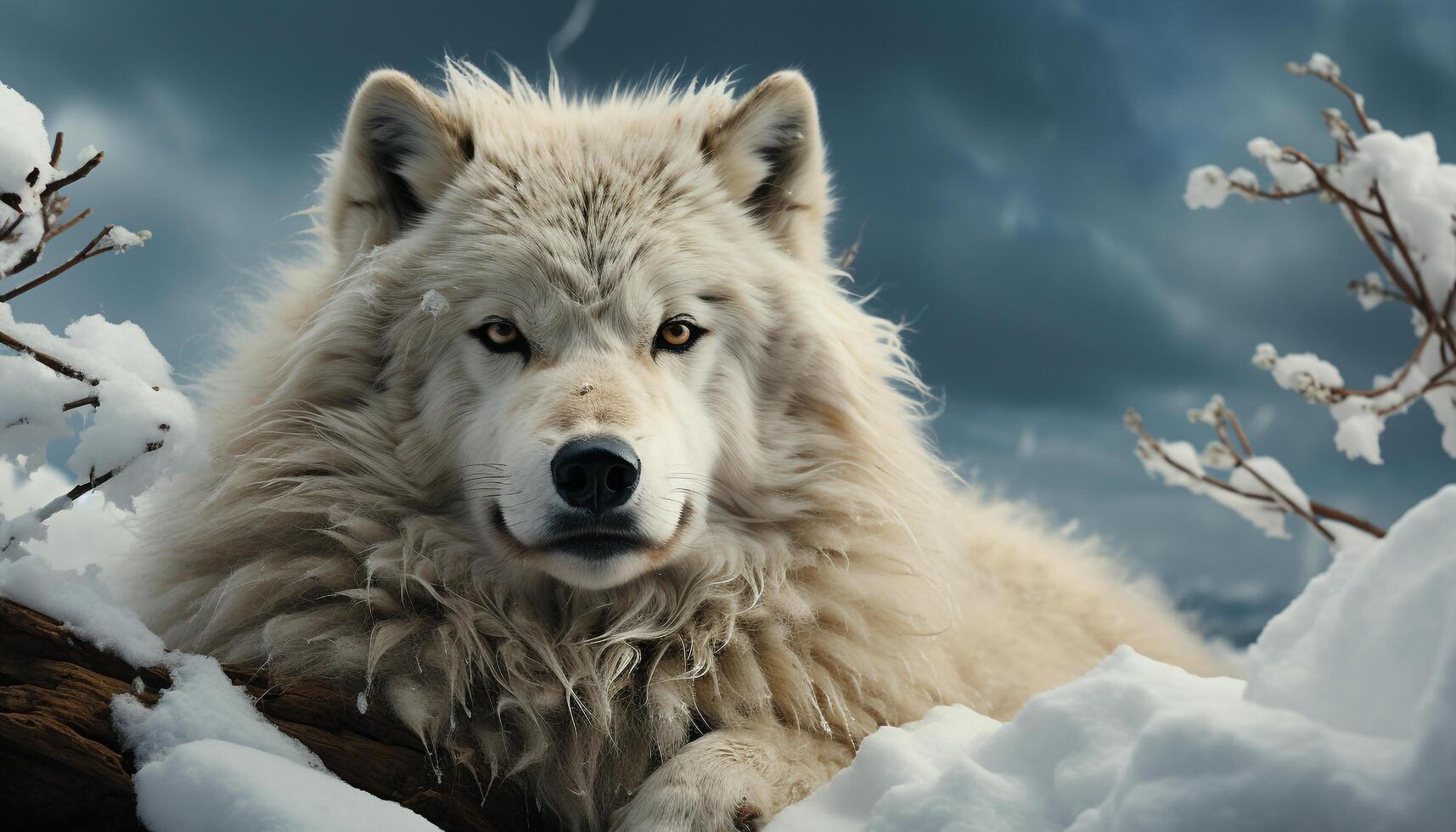 A cute canine in the winter forest, looking at the camera generated by AI photo