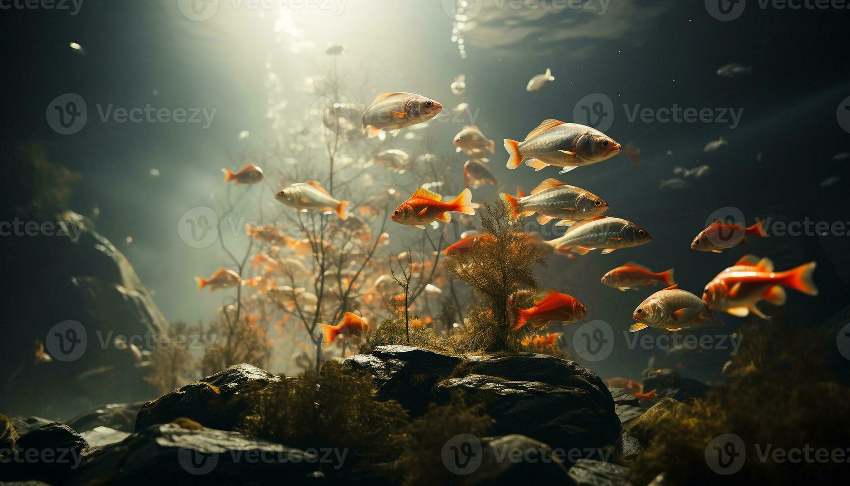 Vibrant underwater landscape showcases the beauty of nature aquatic animals generated by AI photo