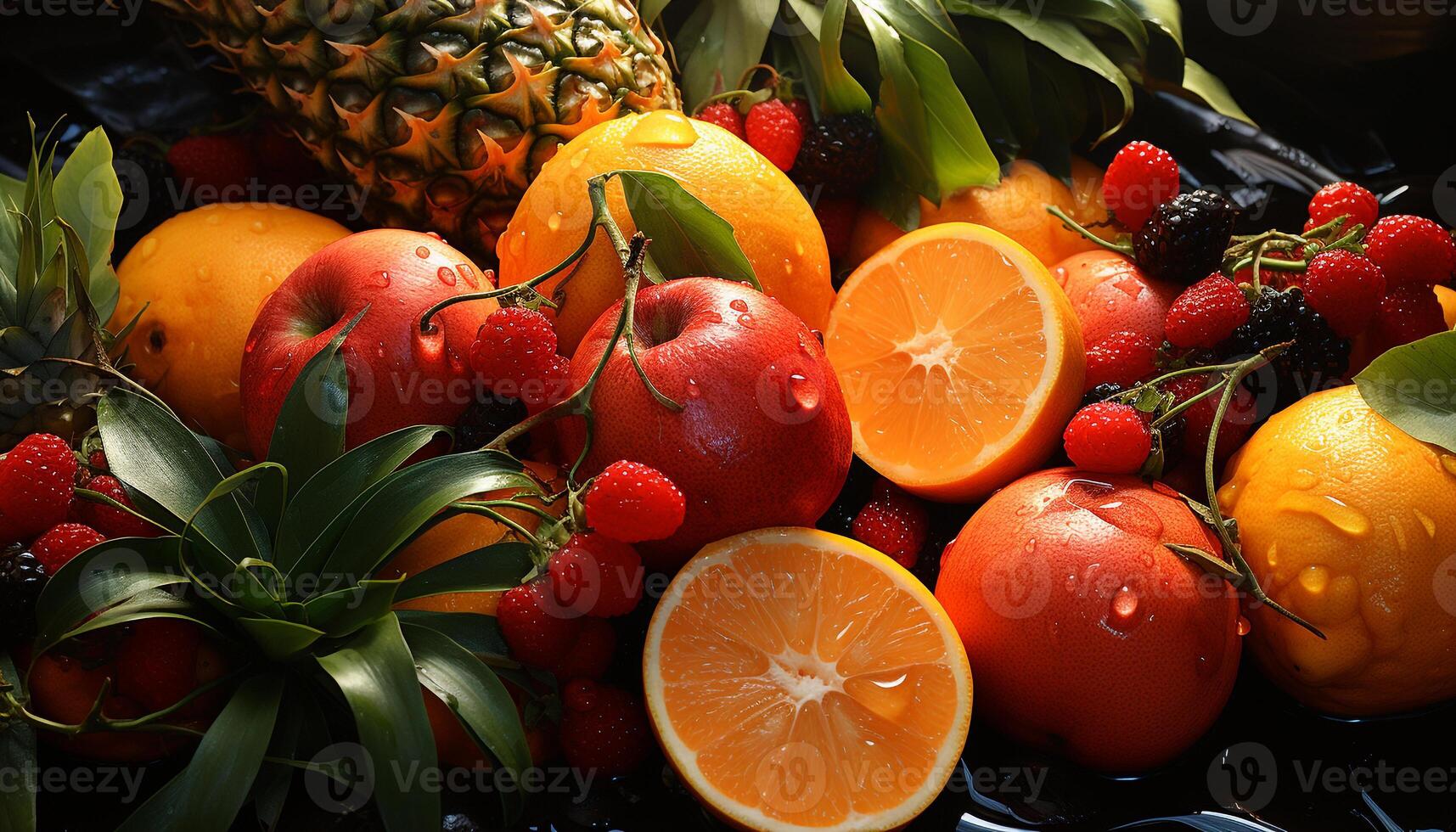 Freshness and nature in a vibrant collection of juicy, organic fruits generated by AI photo