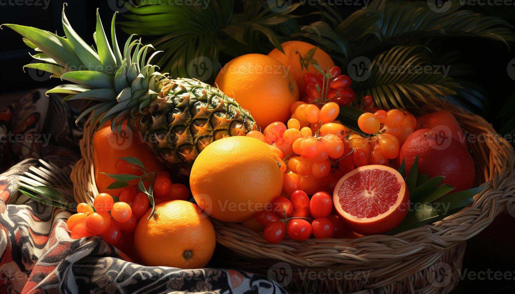 Freshness and abundance of vibrant, juicy, organic fruits on wooden table generated by AI photo