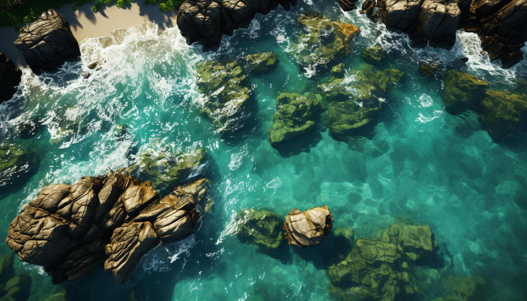 Underwater fish swim in the transparent sea, exploring nature beauty generated by AI photo
