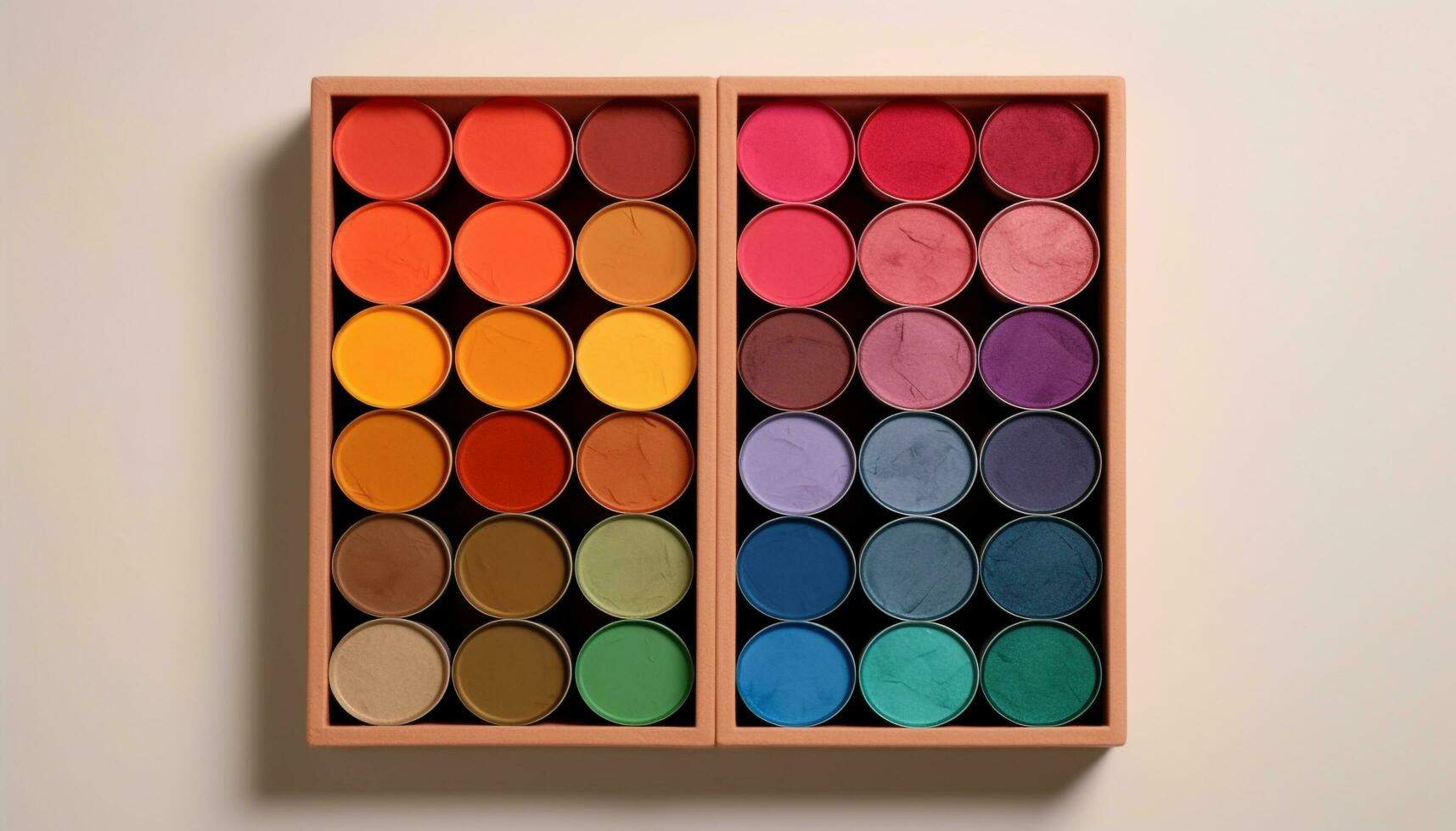 vibrante colores en un estampado círculo, un caja de pinceles generado por ai foto