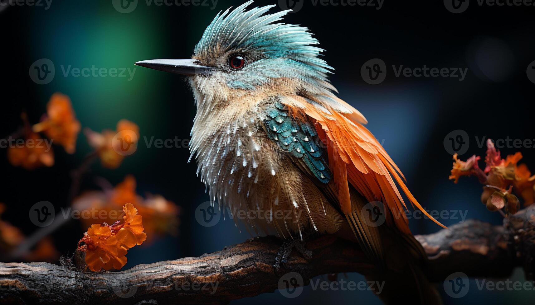Beautiful bird perching on a branch, vibrant colors in nature generated by AI photo