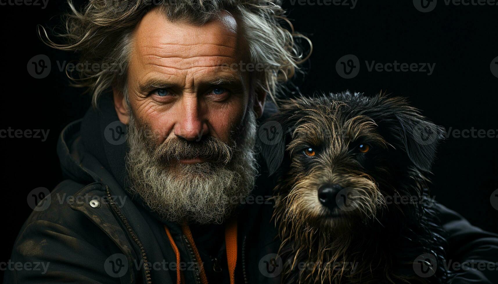 un linda perro retrato, un hombre y su peludo amigo generado por ai foto