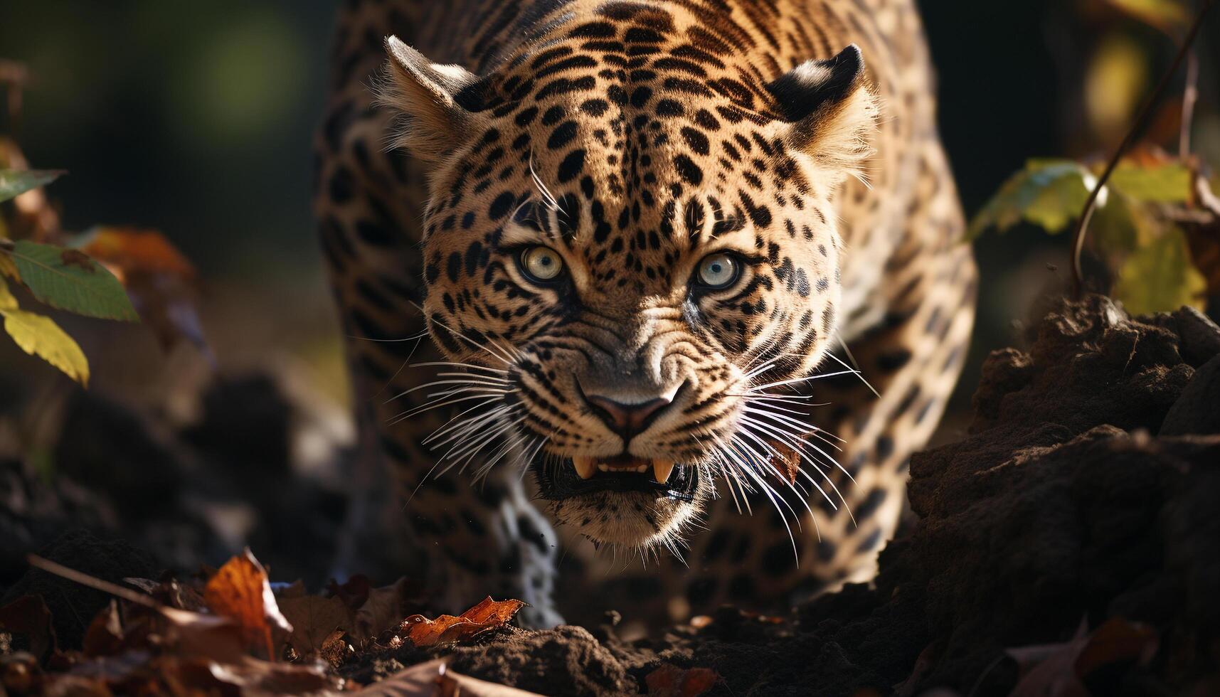 Bengal tiger hiding in the wilderness, beauty in nature tranquility generated by AI photo