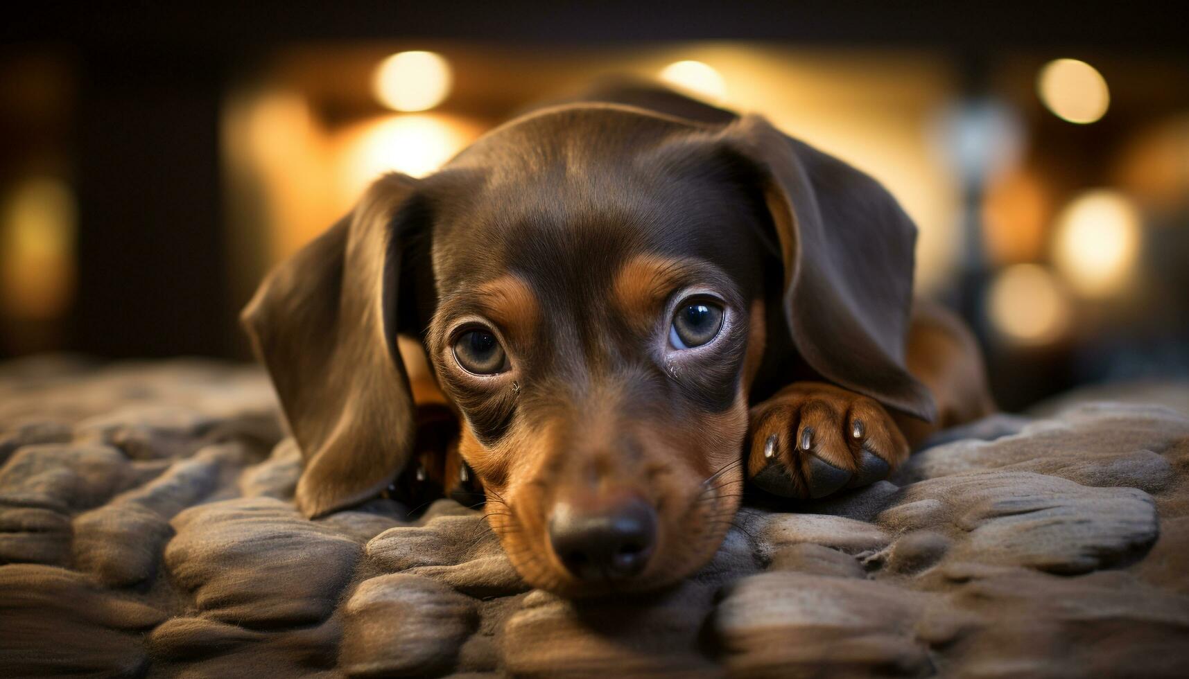 Cute puppy sitting, looking at camera, playful, small, furry friend generated by AI photo