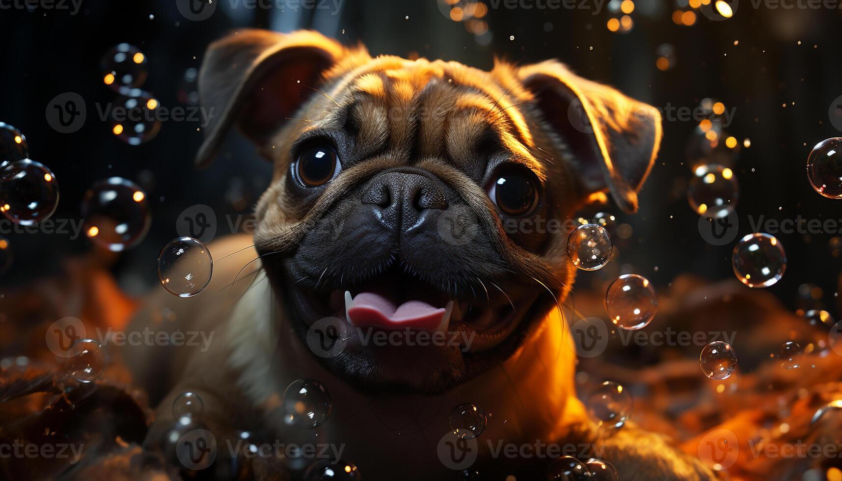 Cute small puppy, wet fur, playful, sitting, looking at camera generated by AI photo