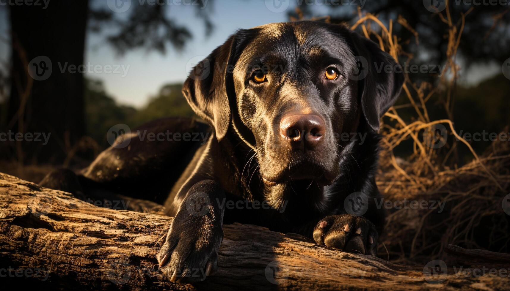 A cute puppy sitting in the grass, looking at the camera generated by AI photo