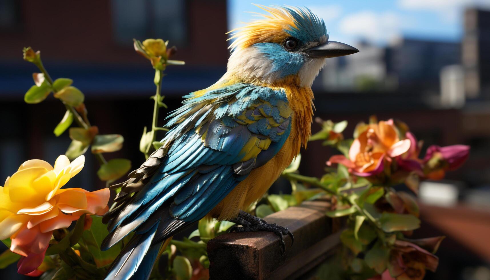 A vibrant macaw perching on a branch, showcasing natural beauty generated by AI photo