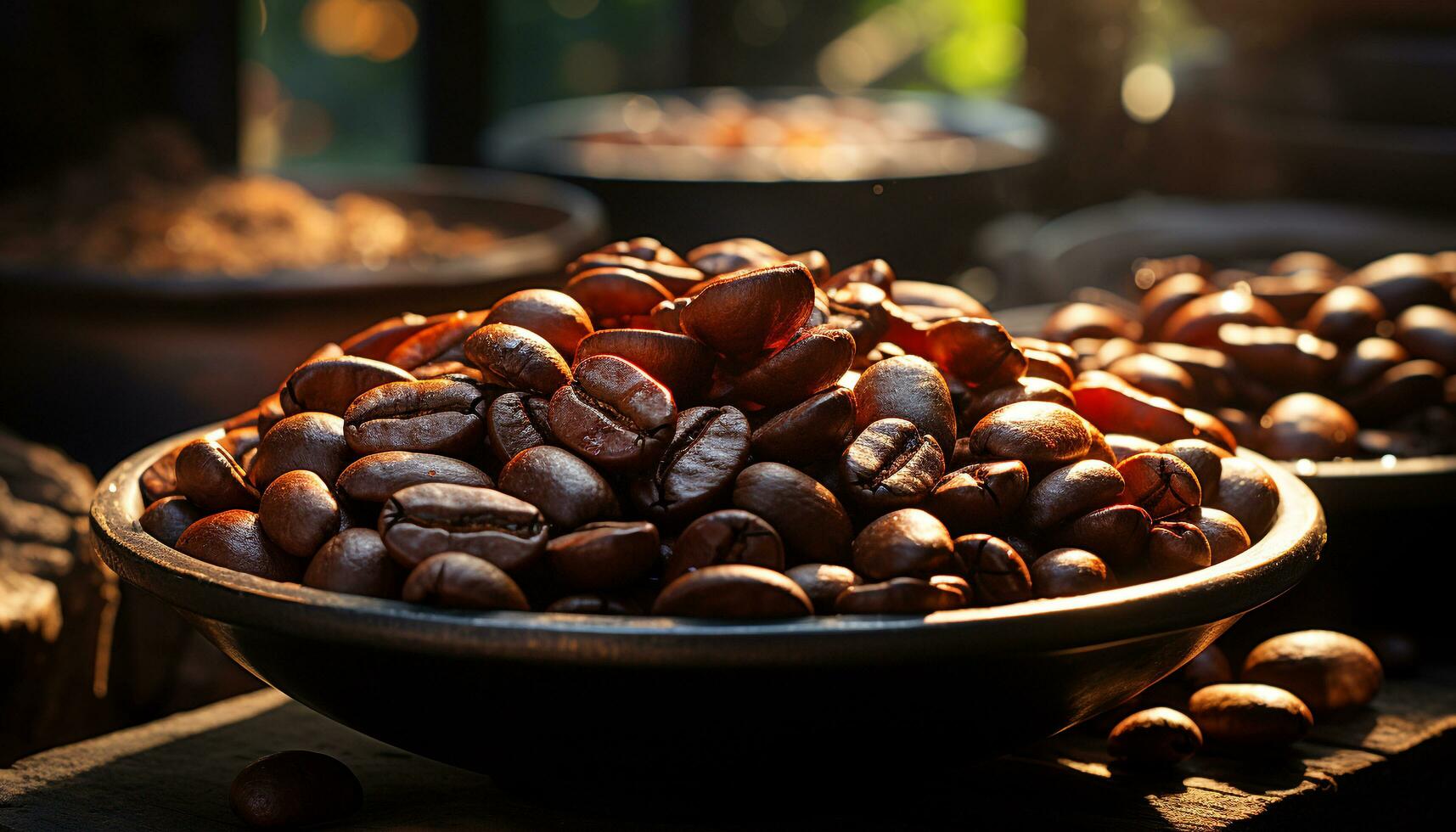 Freshness of nature in a bowl, organic beans on wooden table generated by AI photo