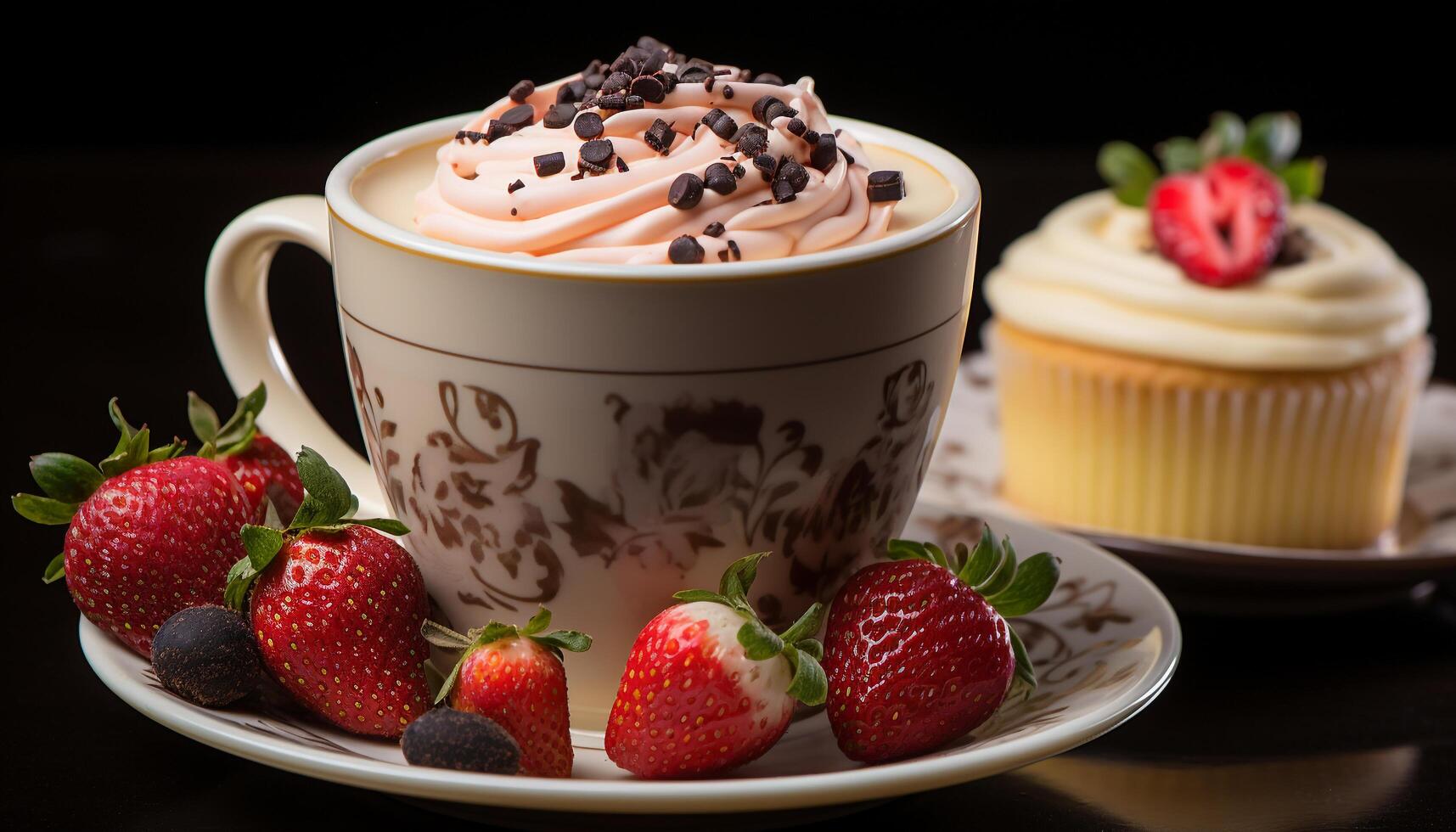 Freshness of summer berries on a rustic wooden table, indulgent dessert generated by AI photo