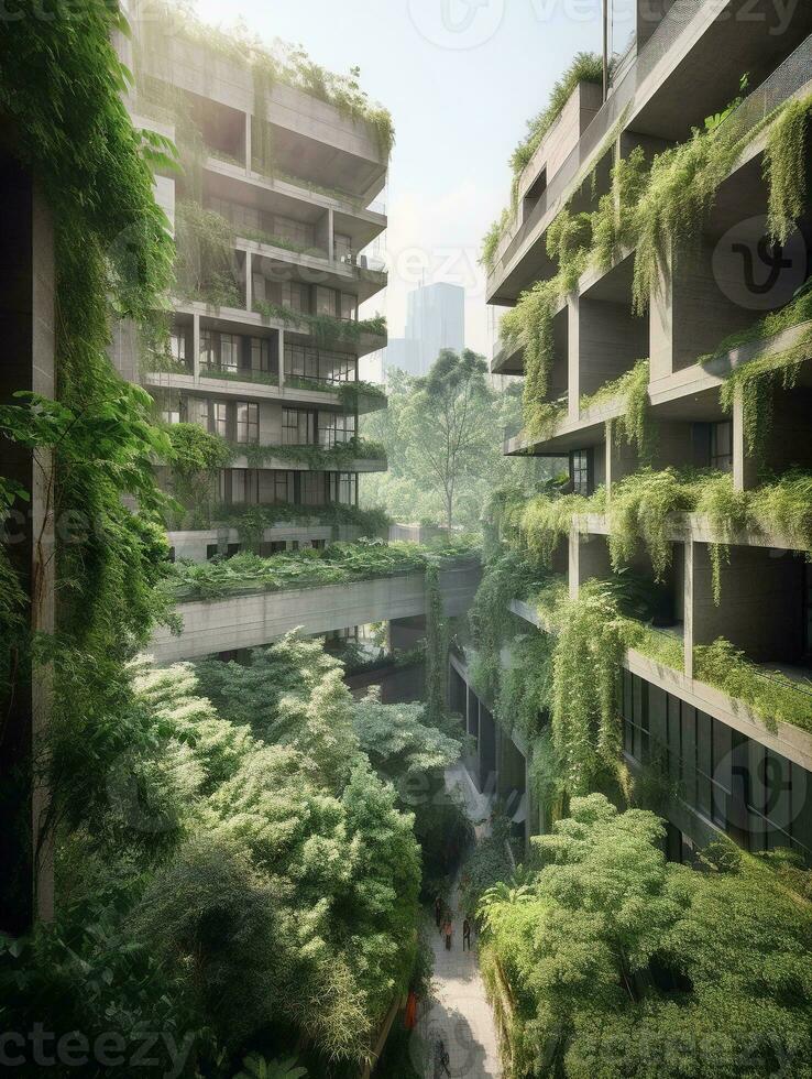 Skyscrapers and Lush Vegetation A Harmonious Blend of Nature and Urban Architecture   generative AI photo