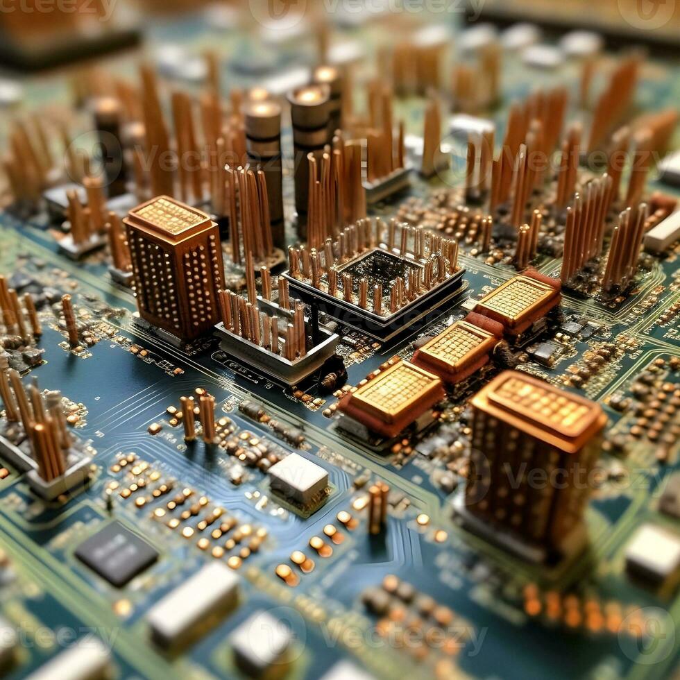 Cityscape on Circuit AI Generated Miniature Metropolis photo