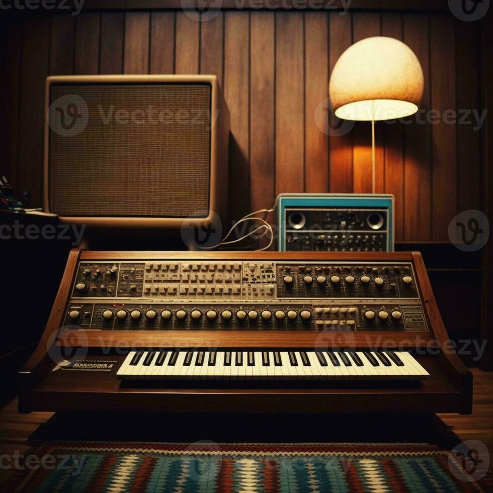 Retro Synth Serenade, a vintage analog synthesizer   generative ai photo