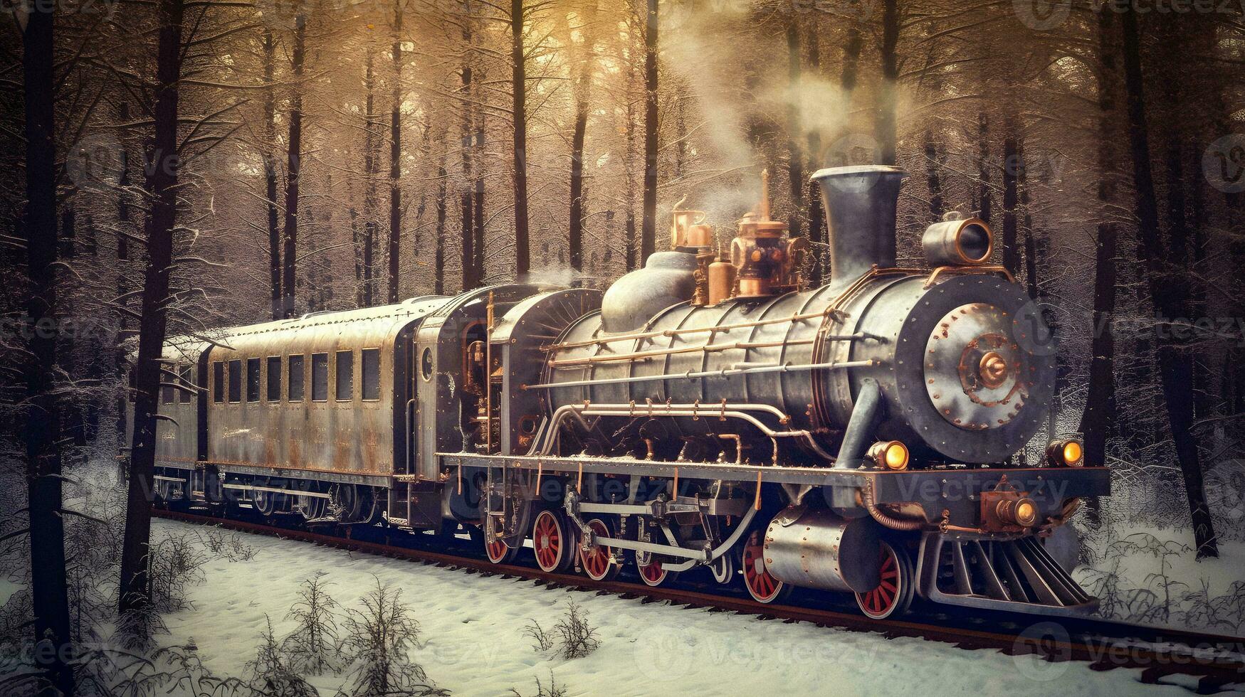 Retrofuturistic Steampunk Train Amid Siberian Frozen Forest   generative ai photo