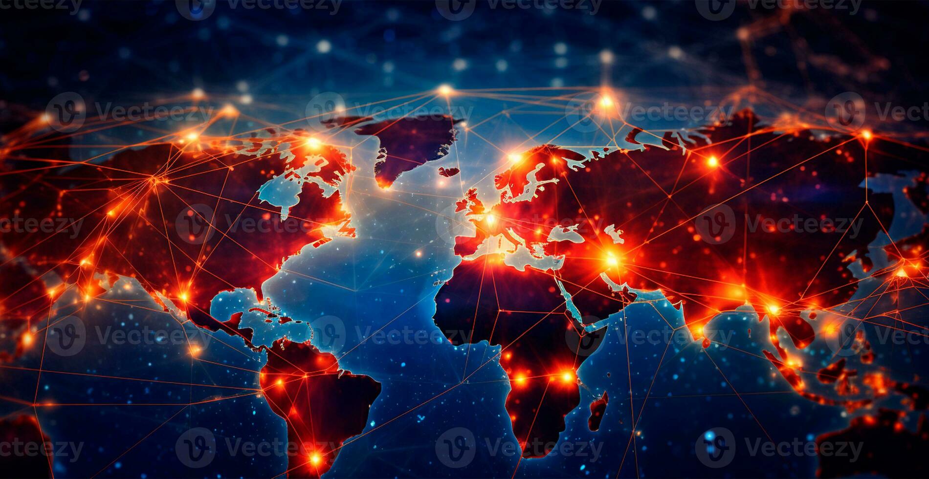 Global network concept. Digital point of the world map. Global network of planet Earth 3D rendering - AI generated image photo