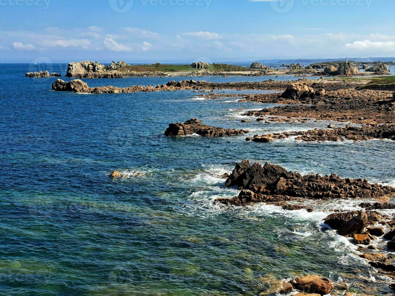 Serene Summer Landscape Rocky Coastline and Sea on Brehat Island, Bretagne, France photo