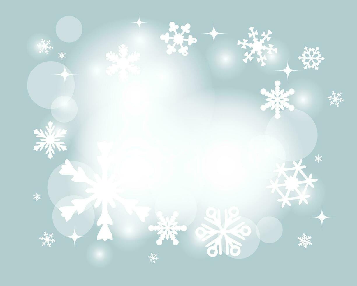 Bright Christmas background with snowflakes, stars and lights, copy space. Postcard for text, illustration, vector
