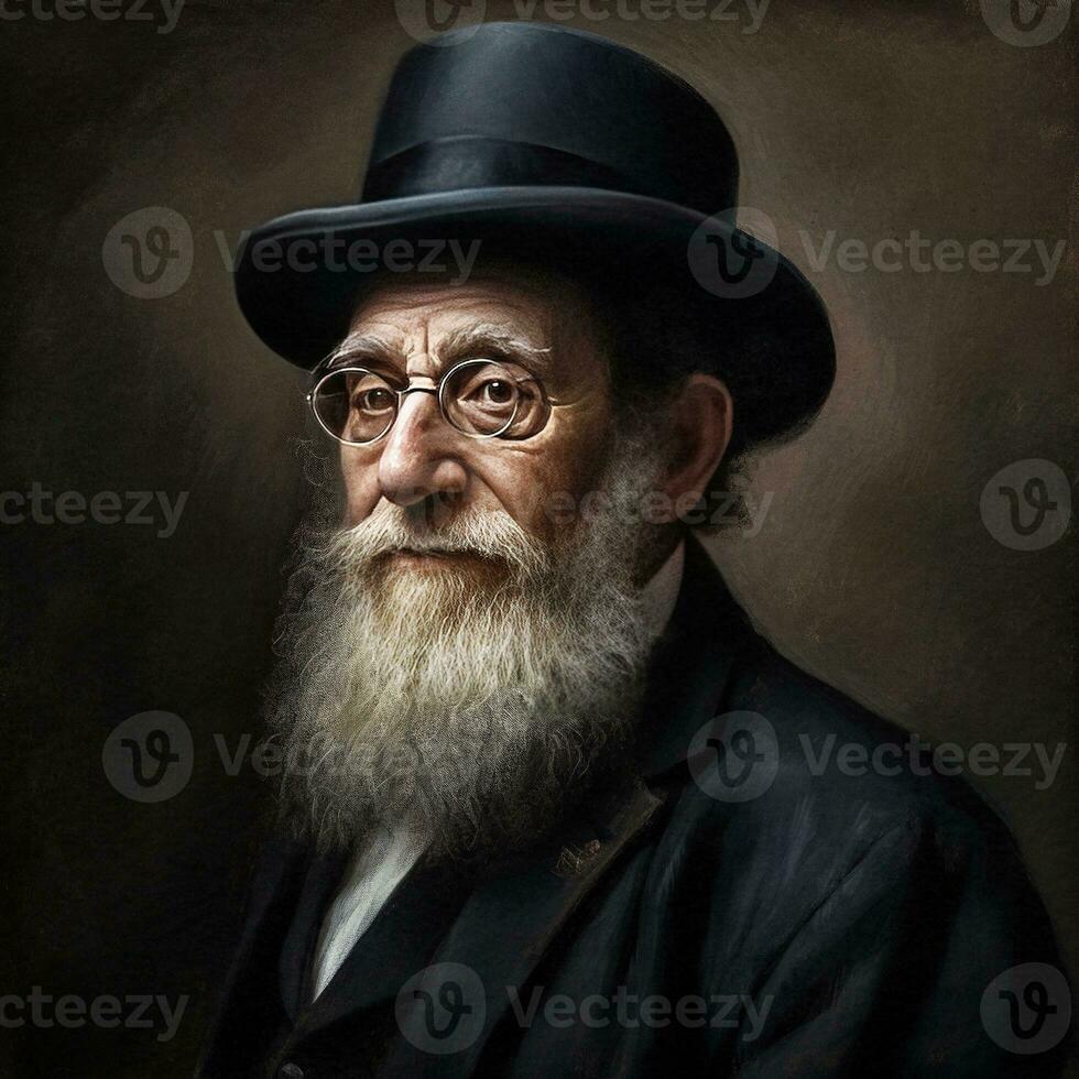 portrait of a bearded Hassidic Jew wearing a hat   generative AI photo