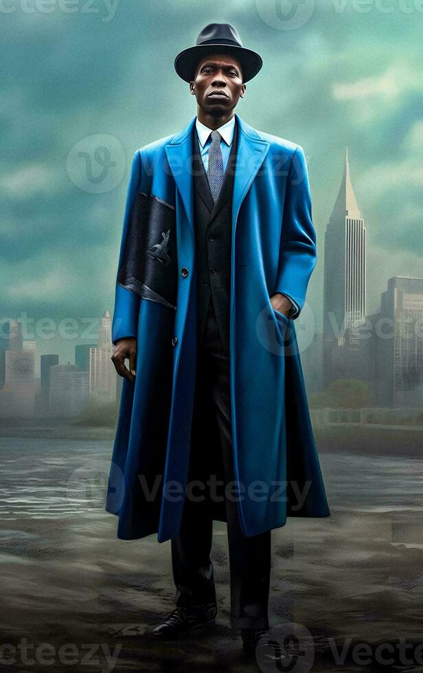 Elegant African American Man in Blue American Style Coat   Generative AI photo