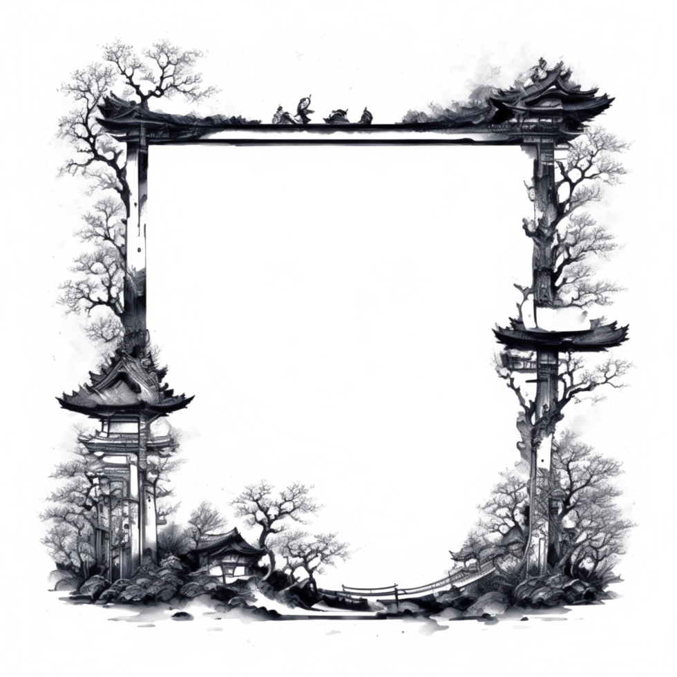 Japanese Style Link Art Border Frame Ai Generative png