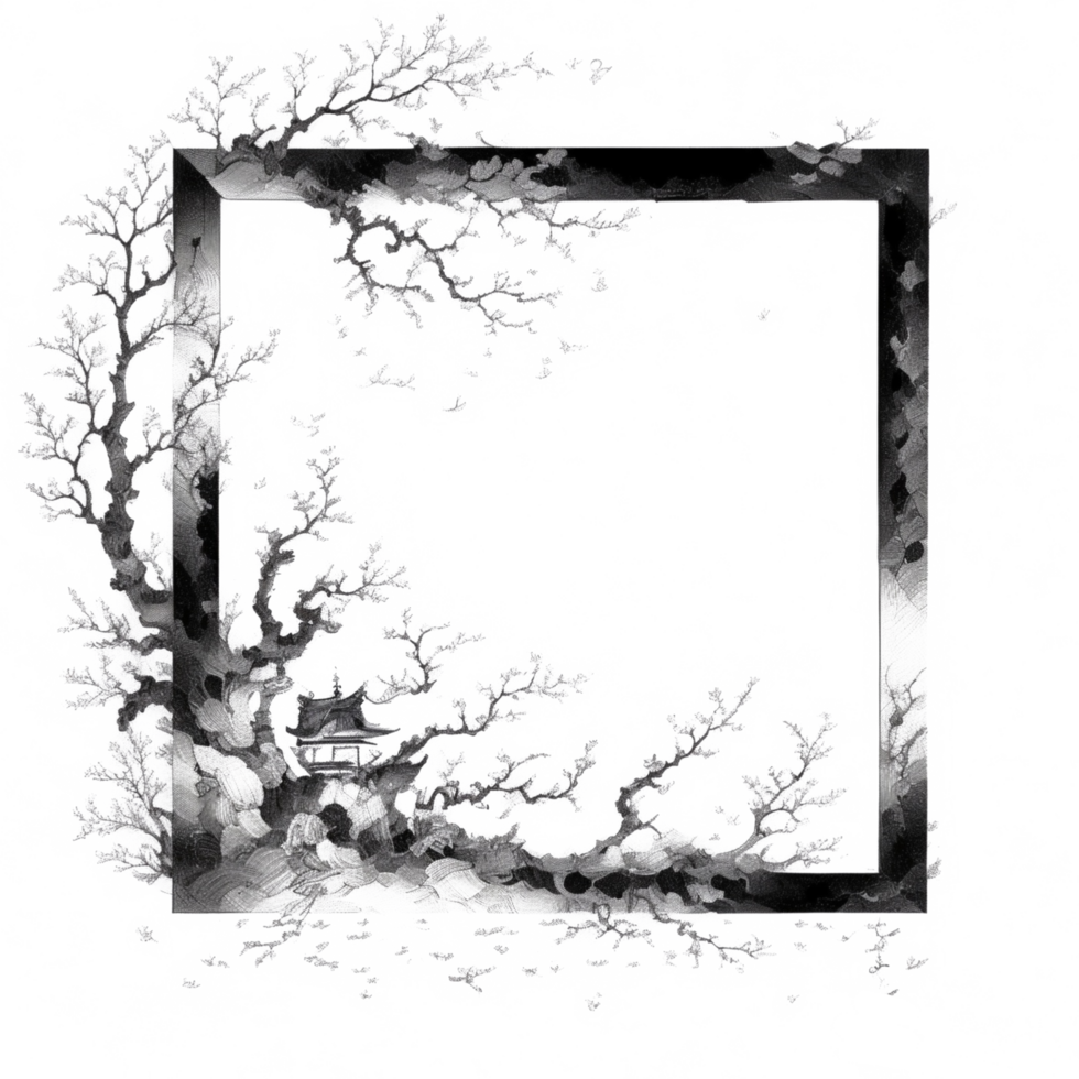 Japanese Style Link Art Border Frame Ai Generative png