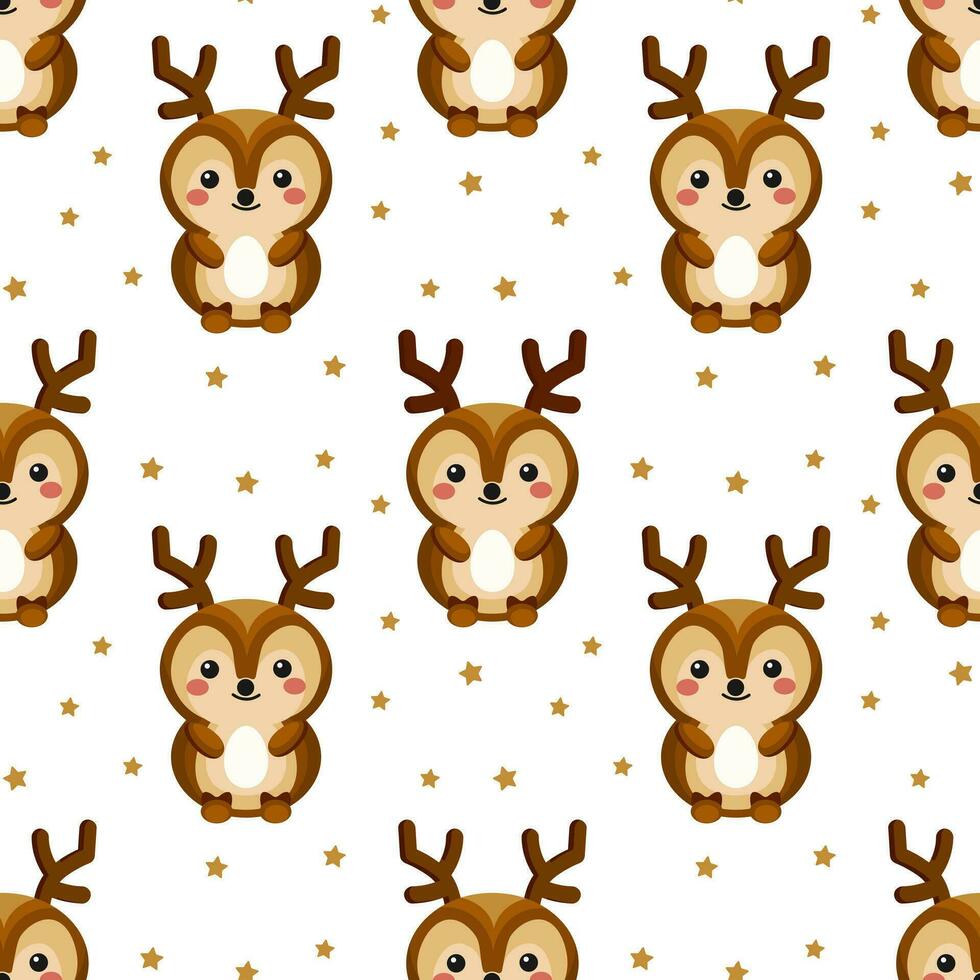 Seamless pattern, colorful baby deer on a background with stars. Cartoon print, textile, wallpaper, kids bedroom decor. vector