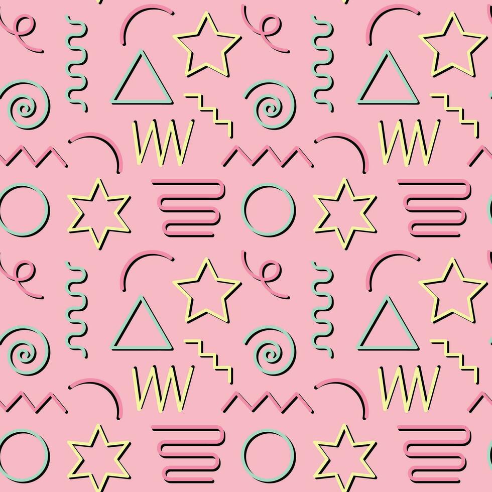 Multicolor abstract seamless pattern, vibrant shapes and geometric dot patterns. Trendy design 80s-90s Memphis style, ethnic hipster background. Vector