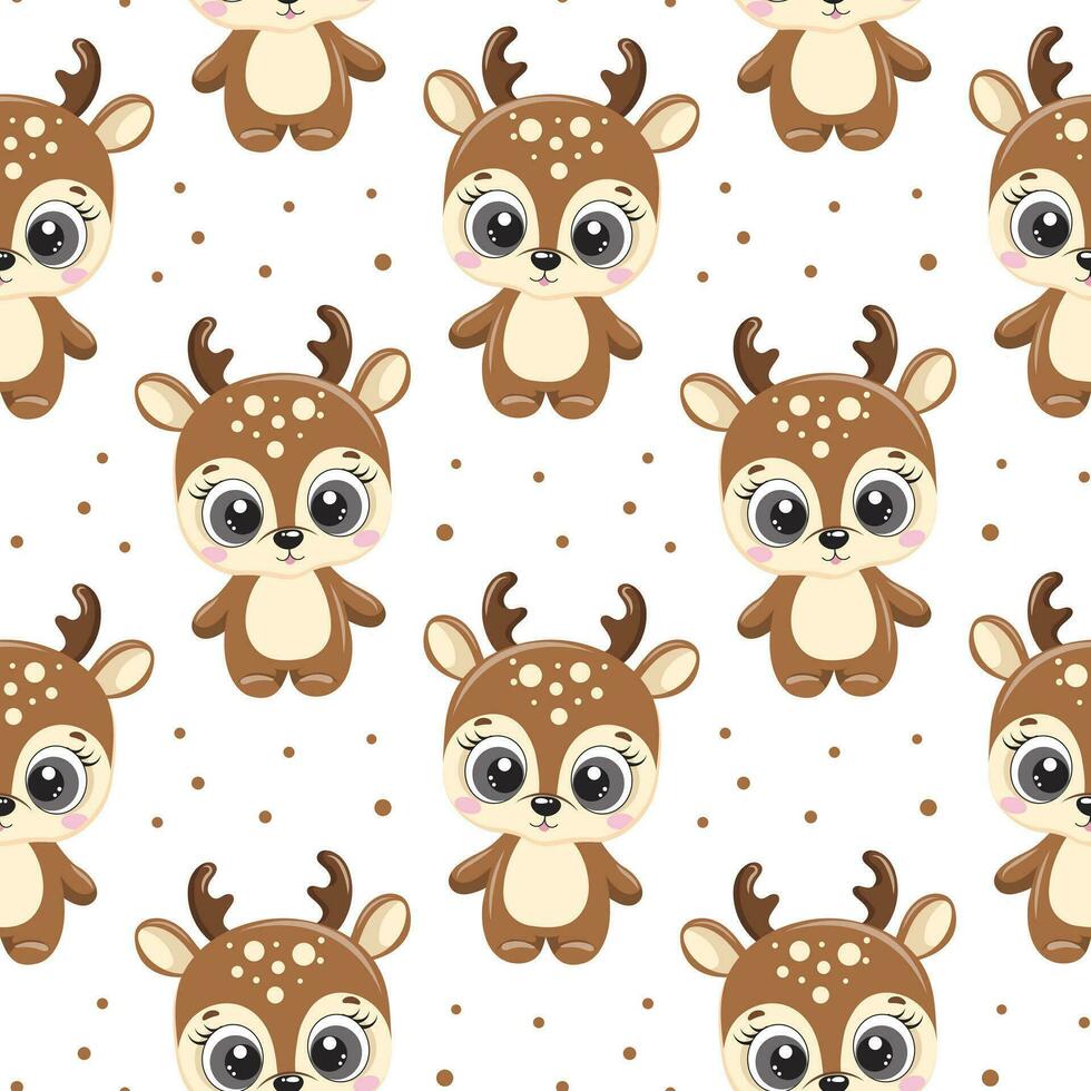 Seamless pattern, colorful baby deer on a background with stars. Cartoon print, textile, wallpaper, kids bedroom decor. vector
