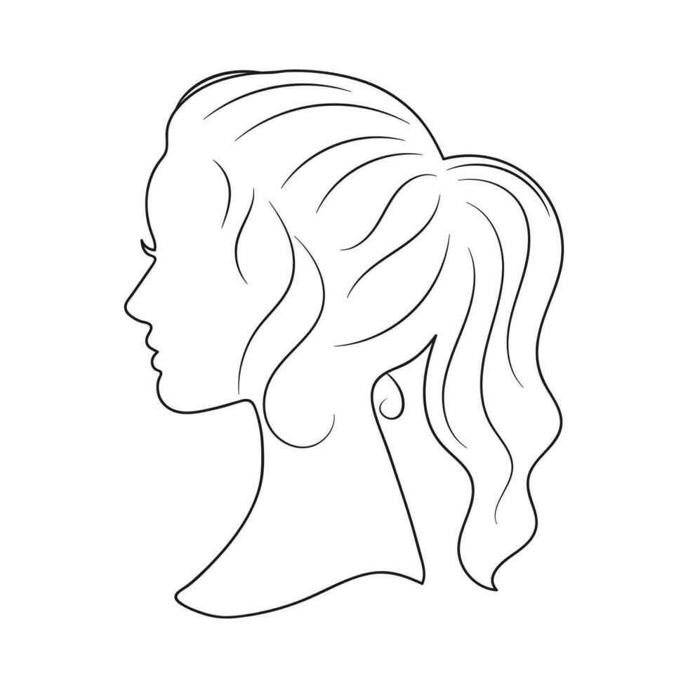 contorno retrato de un joven hermosa mujer en perfil. bosquejo. mínimo diseño, elegante estilo. vector