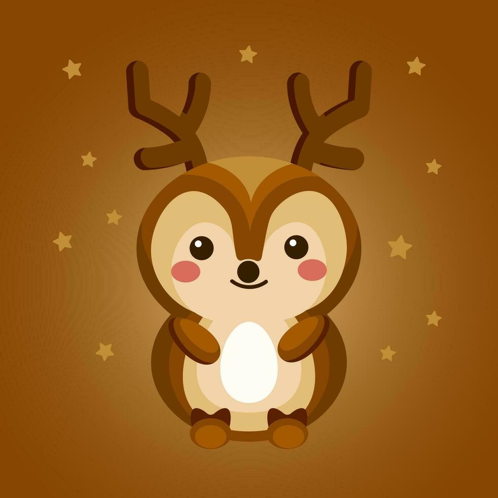 Illustration, colorful baby fawn on a brown background with stars. Cartoon print, postcard, kids bedroom decor. vector