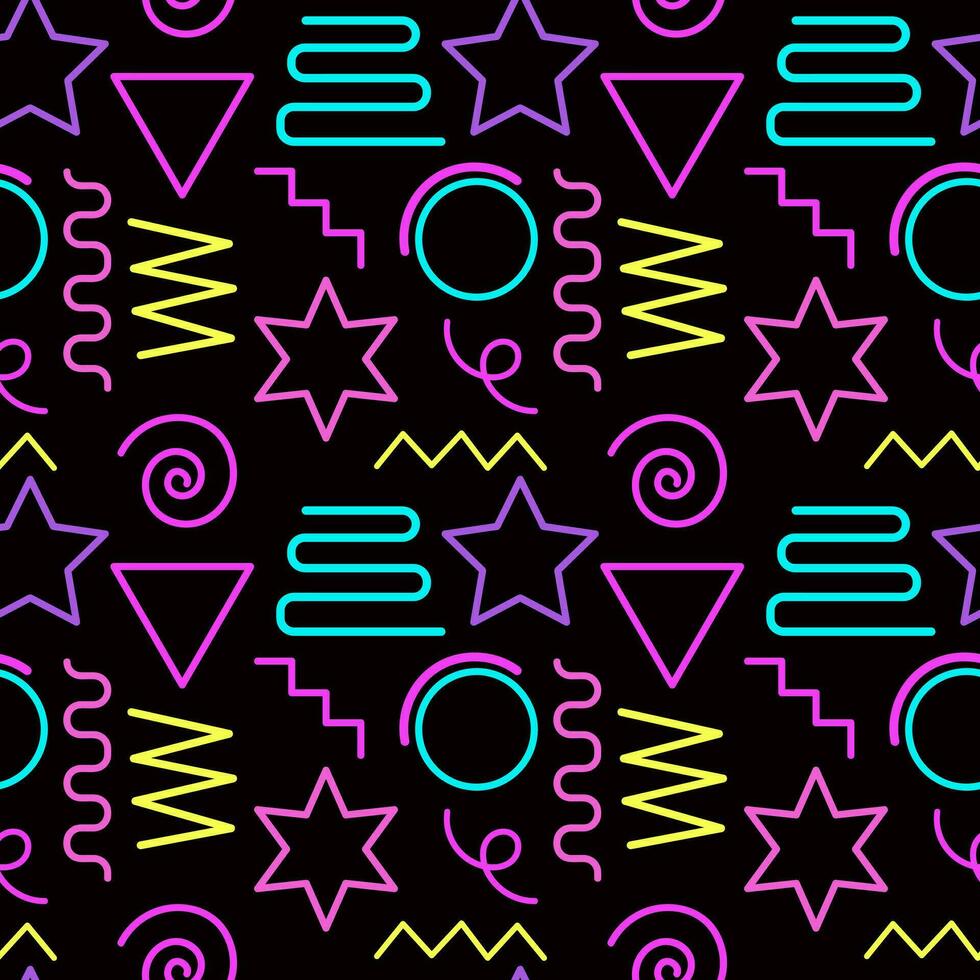 Multicolor abstract seamless pattern, vibrant shapes and geometric dot patterns. Trendy design 80s-90s style, ethnic hipster background. Vector