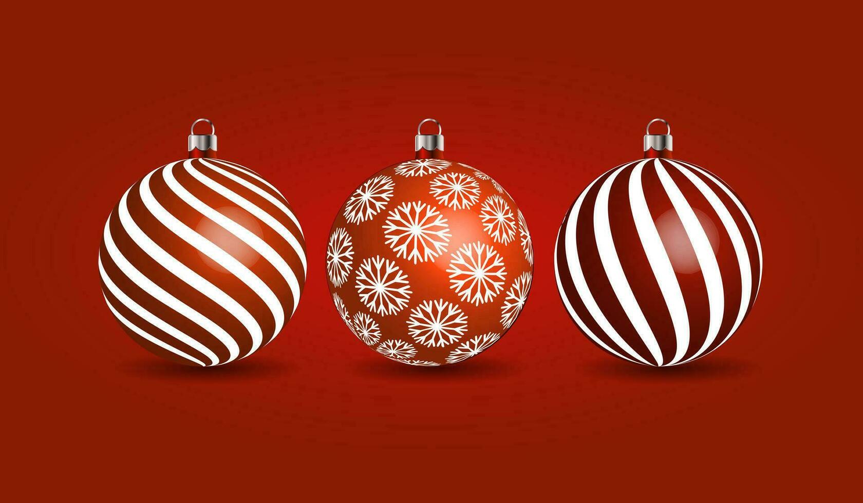 Bright red Christmas balls on a background with lights. 3d illustration, christmas card, vector