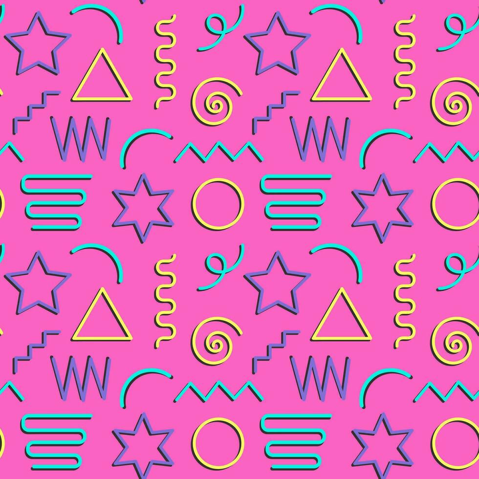 Multicolor abstract seamless pattern, vibrant shapes and geometric dot patterns. Trendy design 80s-90s Memphis style, ethnic hipster background. Vector