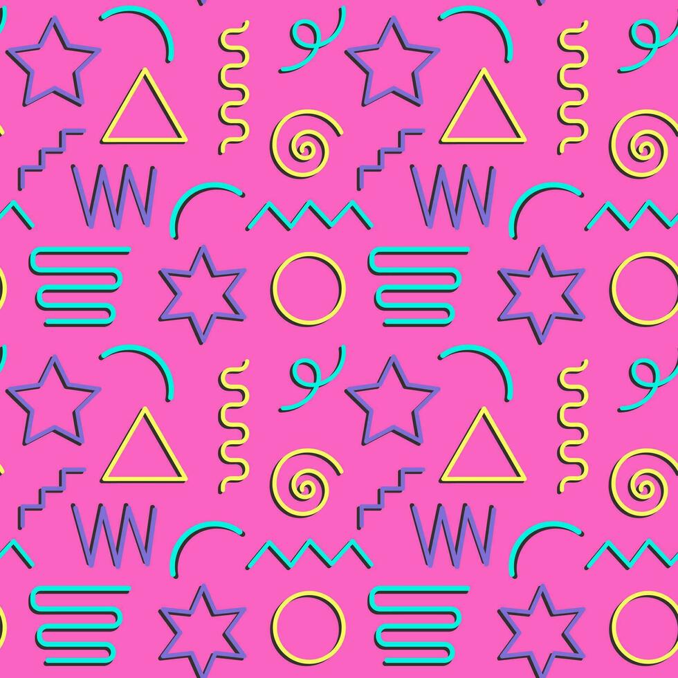 Multicolor abstract seamless pattern, vibrant shapes and geometric dot patterns. Trendy design 80s-90s Memphis style, ethnic hipster background. Vector