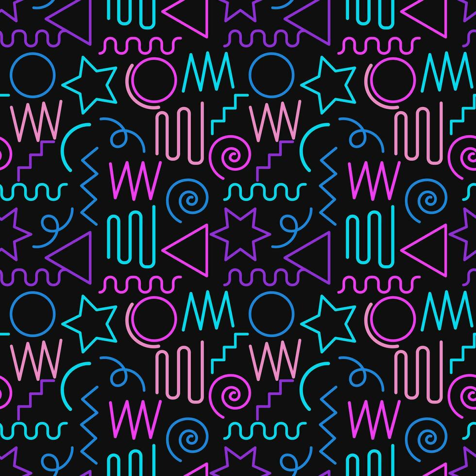 Multicolor abstract seamless pattern, vibrant shapes and geometric dot patterns. Trendy design 80s-90s Memphis style, ethnic hipster background. Vector