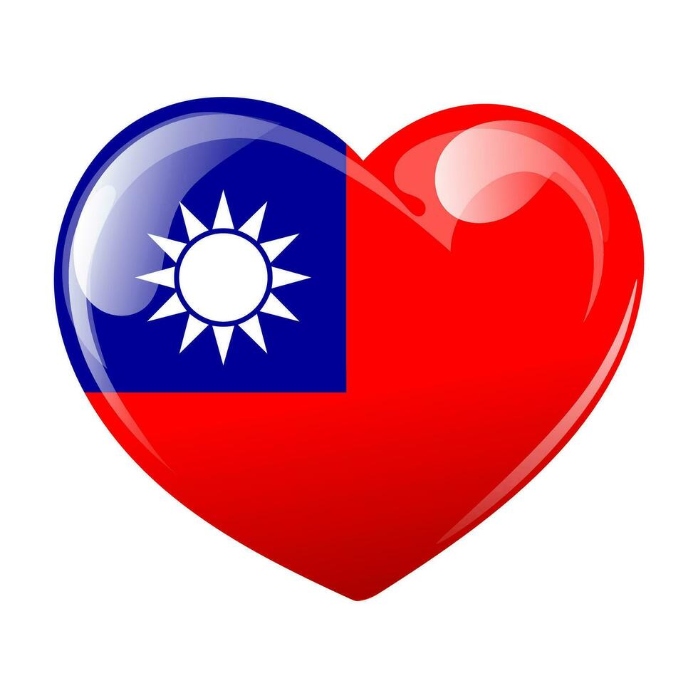 Taiwan flag in the shape of a heart. Bright heart with Taiwan flag. 3D illustration, vector