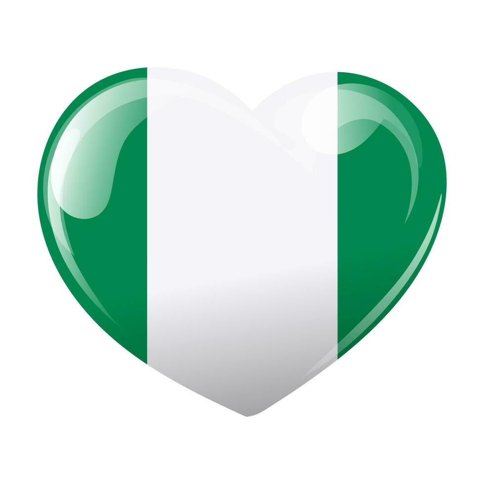 Nigeria flag in the shape of a heart. Heart with Nigerian flag. 3D illustration, vector